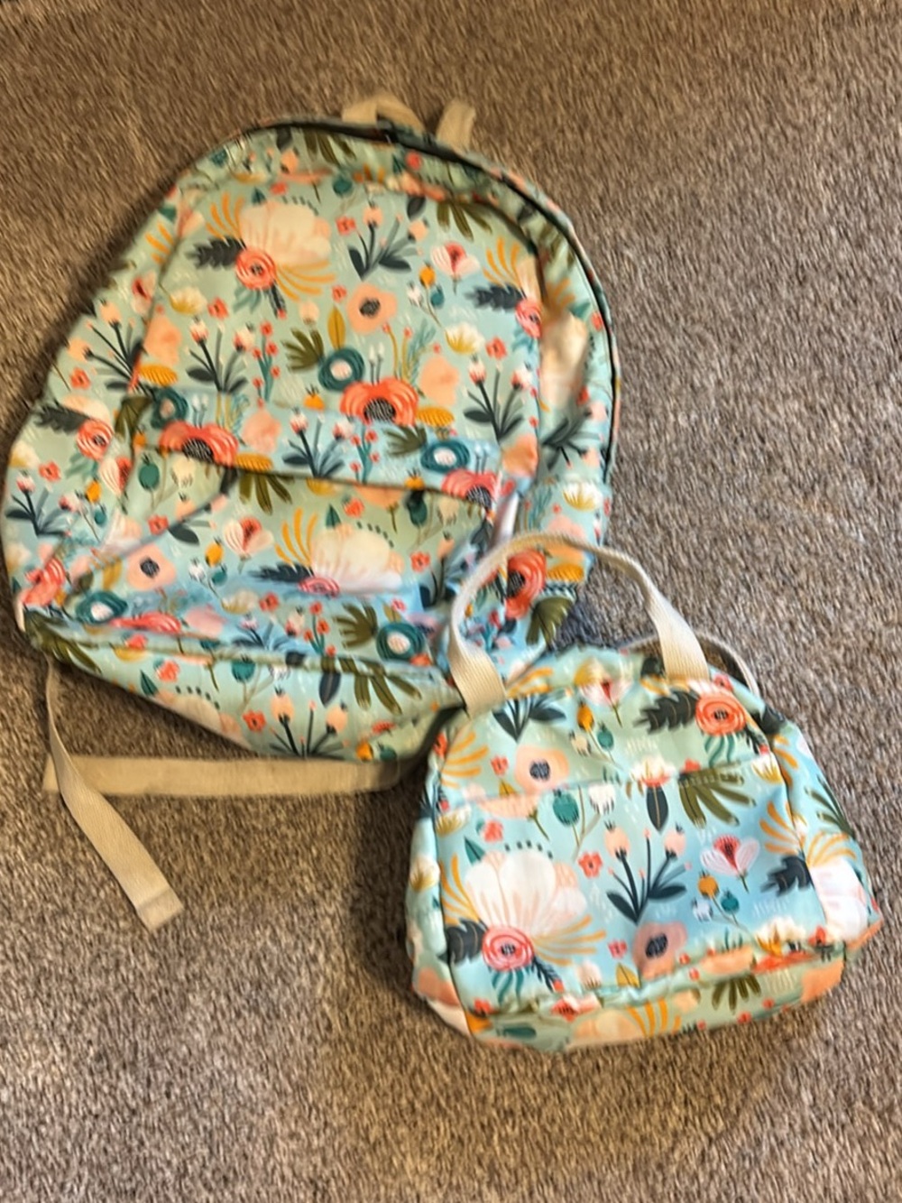 Ju-Ju-Be Mint Teal Floral Interior Backpack with Coral Accents